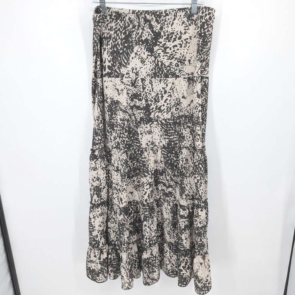 Cabi Maxi Skirt Animal Print Womens Large Black Serengeti Tiered Contemporary